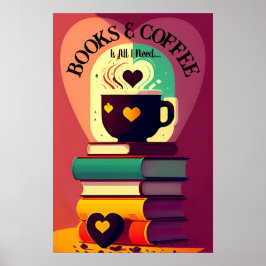Boeken en koffie poster