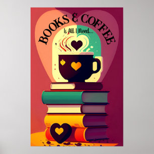 Boeken en koffie poster