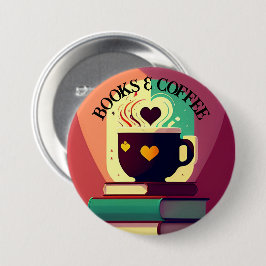 Boeken en koffie ronde button 7,6 cm