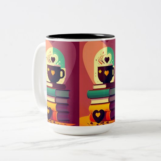 Boeken en koffie tweekleurige koffiemok (Voorkant links)