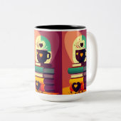 Boeken en koffie tweekleurige koffiemok (Voorkant rechts)