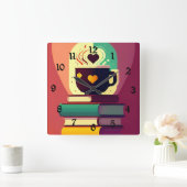 Boeken en koffie vierkante klok (Huis)