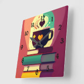 Boeken en koffie vierkante klok (Hoek)
