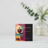 Boeken en koffie vierkante visitekaartje (Staand voorkant)