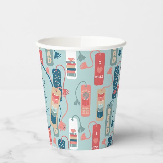 Boeken en Lezen Bladwijzer Geïllustreerd Verjaarda Papieren Bekers (Links)