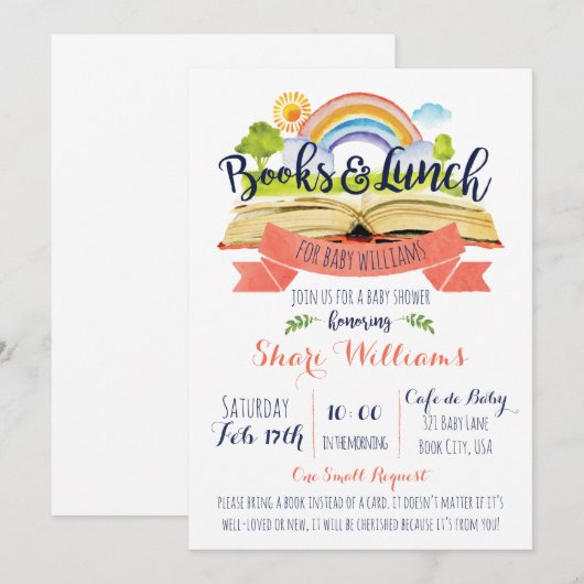 Boeken en Lunch Baby shower Kaart (Voorkant / Achterkant)