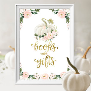 Boeken en pompoenen met Baby shower Poster