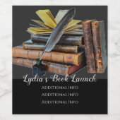 Boeken en Quill Wijn Etiket (Enkel label)