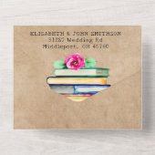 Boeken en Roos Waterverf Foto bijvoegen bijtend hu All In One Uitnodiging (Achterkant)