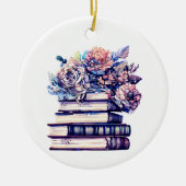  boeken en roze rozen gepersonaliseerd keramisch ornament (Voorkant)