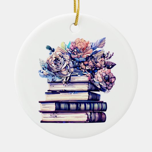  boeken en roze rozen gepersonaliseerd keramisch ornament (Voorkant)