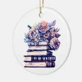  boeken en roze rozen gepersonaliseerd keramisch ornament (Links)