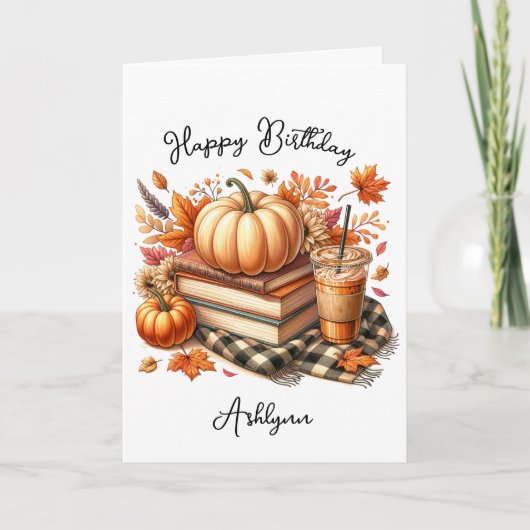 Boeken en Sinaasappel Pompoen Spice Verjaardag Kaart (Voorkant)