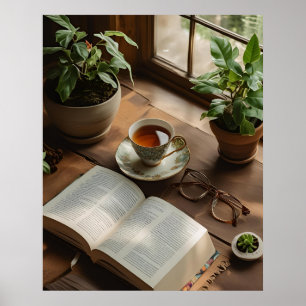 Boeken en theeclub Gezellige esthetiek voor boek Poster