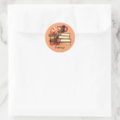 Boeken en theezakje ronde sticker (Tas)