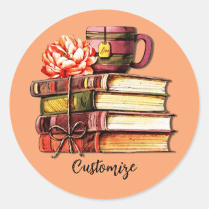 Boeken en theezakje ronde sticker