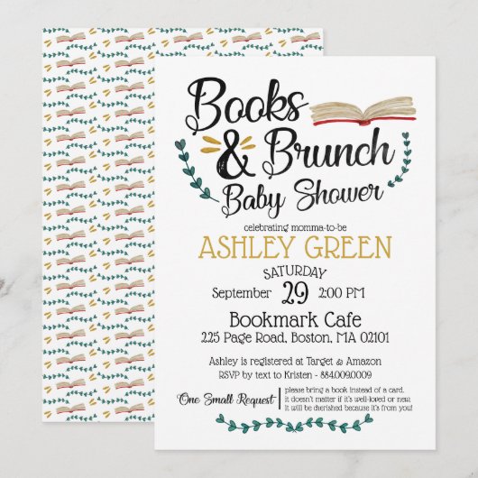 Boeken en Uitnodiging tot Baby shower Brunch (Voorkant / Achterkant)