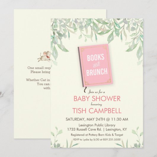 Boeken en Uitnodiging tot Baby shower Brunch (Voorkant / Achterkant)
