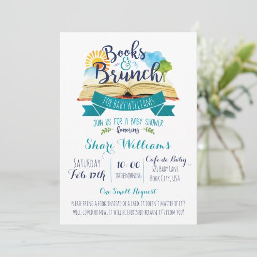 Boeken en Uitnodiging tot Baby shower Brunch - Bla (Staand voorkant)