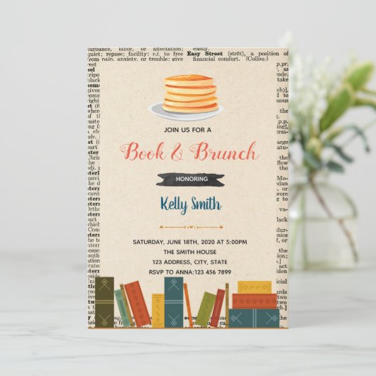 Boeken en uitnodiging van brunch party (Staand voorkant)