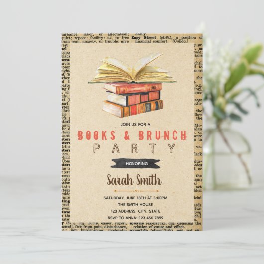 Boeken en uitnodiging van brunch party (Staand voorkant)