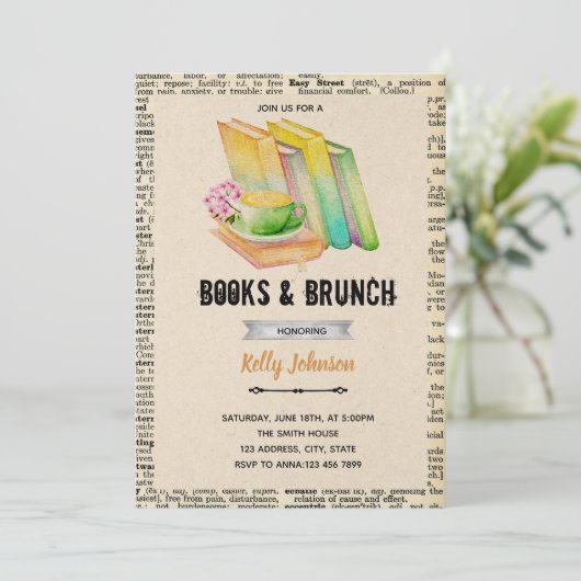 Boeken en uitnodiging van brunch party (Staand voorkant)