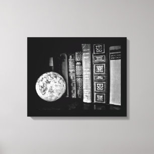 boeken en Wereldbol Canvas Afdruk