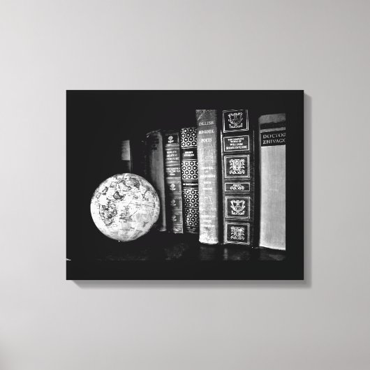  boeken en Wereldbol Canvas Afdruk (Voorkant)