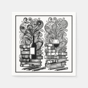 Boeken en wijn kleur me doedel 5 servet