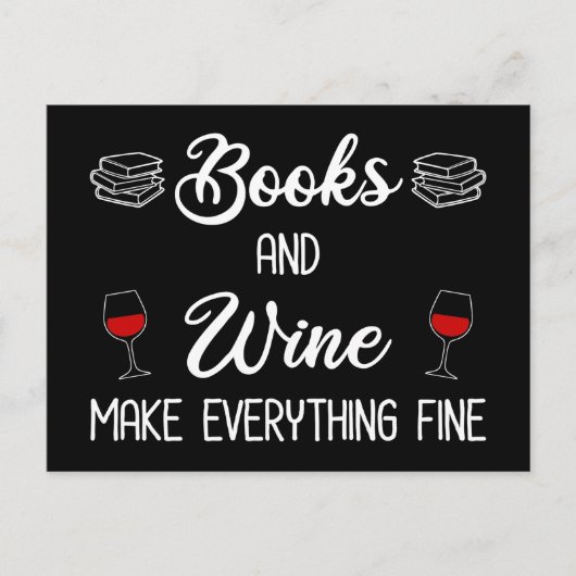 Boeken en wijn maken alles goed briefkaart (Voorkant)