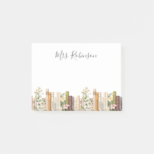 Boeken en Wildbloemen Bibliothecaris Leraar Post-it® Notes (Voorkant)