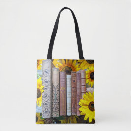 Boeken en zonnebloemen tote bag