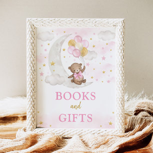 Boeken & Geschenken Maan Teddybeer Roze Gouden Bal Poster