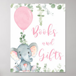 Boeken geschenken roze olifant ballon baby shower poster