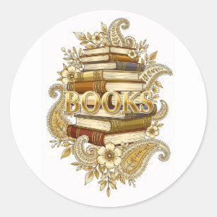 Boeken Goud Tonaam Kunst Lezers Schrijvers Bibliof Ronde Sticker