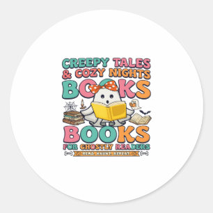 Boeken Griezelige Verhalen Spook Lezen Spinnenweb  Ronde Sticker