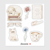 Boeken Hond Kat Bloemen Sticker (Vel)