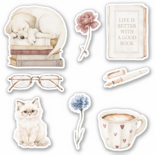Boeken Hond Kat Bloemen Sticker (Voorkant)