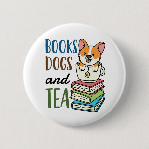 Boeken, Honden en het Weekend van de Tea Lezen Ronde Button 5,7 Cm