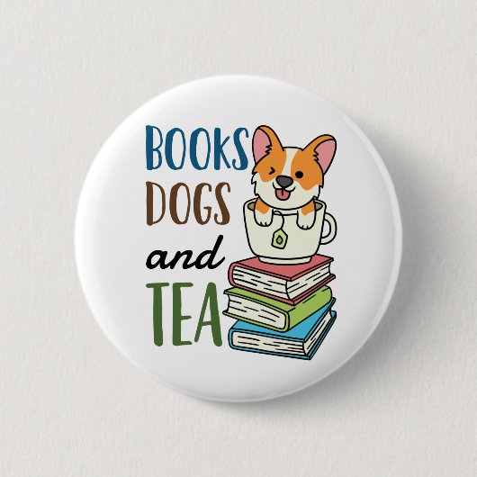 Boeken, Honden en het Weekend van de Tea Lezen Ronde Button 5,7 Cm (Voorkant)