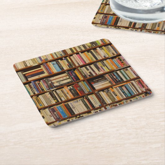 Boeken in de bibliotheek Gift Bag Kartonnen Onderzetters (Schuin)