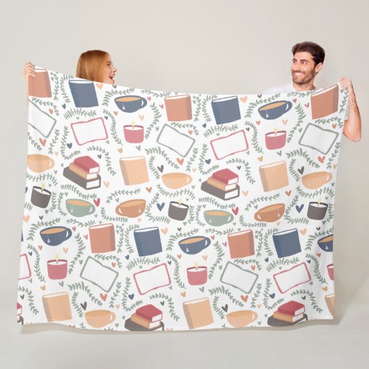 Boeken, kaarsen en thee fleece deken (In situ)