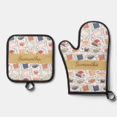 Boeken, kaarsen en thee ovenwant & pannenlap set (Voorkant)