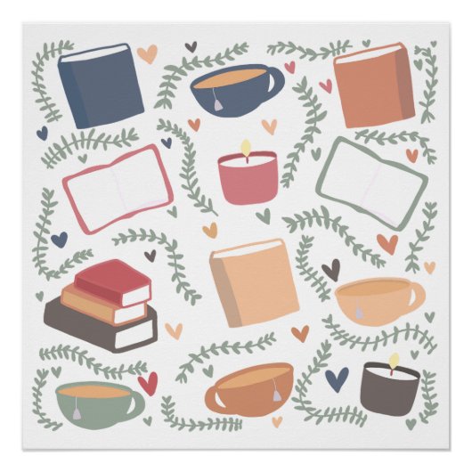 Boeken, kaarsen en thee perfect poster (Voorkant)