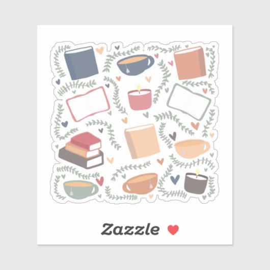 Boeken, kaarsen en thee sticker (Vel)