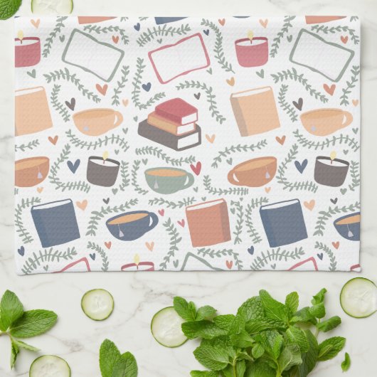 Boeken, kaarsen en thee theedoek (Gevouwen)