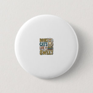 Boeken Katten Leven Is Zoet Vintage Kat Lezer Desi Ronde Button 5,7 Cm