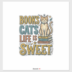 Boeken Katten Leven Is Zoet Vintage Kat Lezer Ontw Sticker