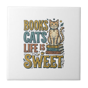 Boeken Katten Leven Is Zoet Vintage Kat Lezer Ontw Tegeltje