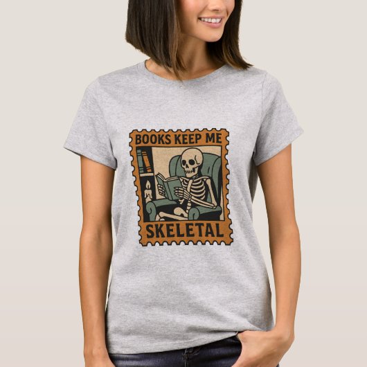 Boeken Keep Me Skeletal - Skeleton Reading T-shirt (Voorkant)